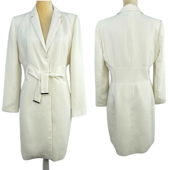 Calvin Klein Jackets & Blazers - Calvin Klein Ivory Belted Blazer Dress Women’s Size 12P Long Sleeve Jacket
